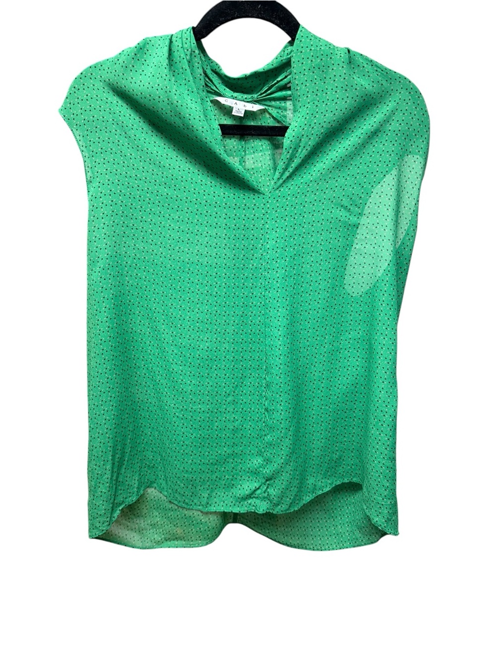 Cabi Green Polka Dot Sleeveless Drape Neck Blouse Size L Coquette Girl